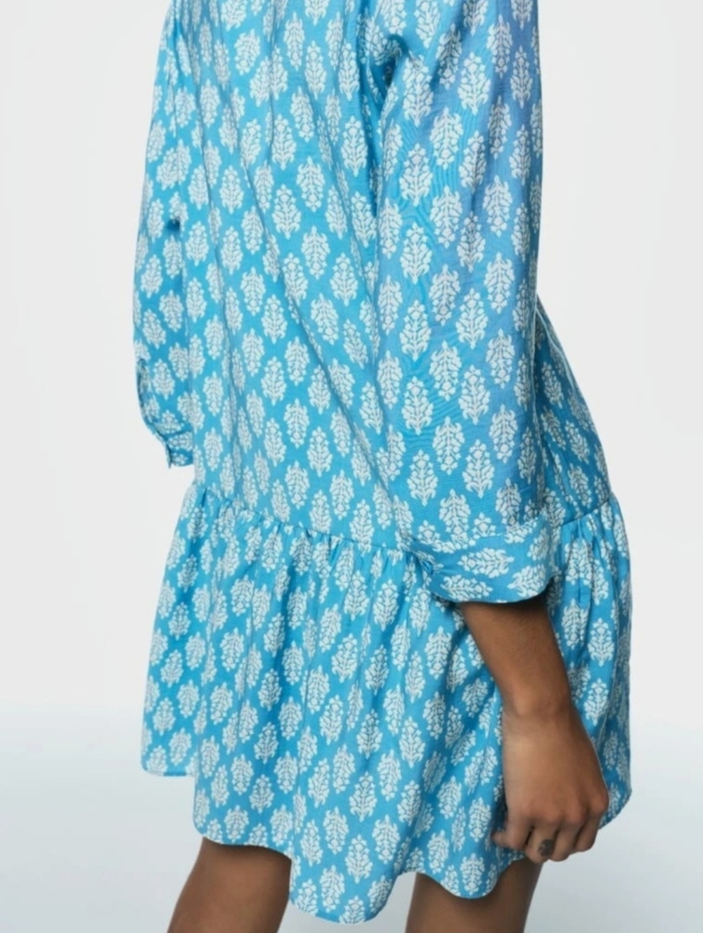 ZARA Blue & White Floral Print Short Shirt Dress With Ruffle Womens XL - Picture 10 of 12